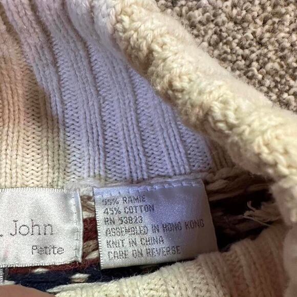 Vintage knitted cottage core sweater turtleneck chunky cream print M - Picture 4 of 5